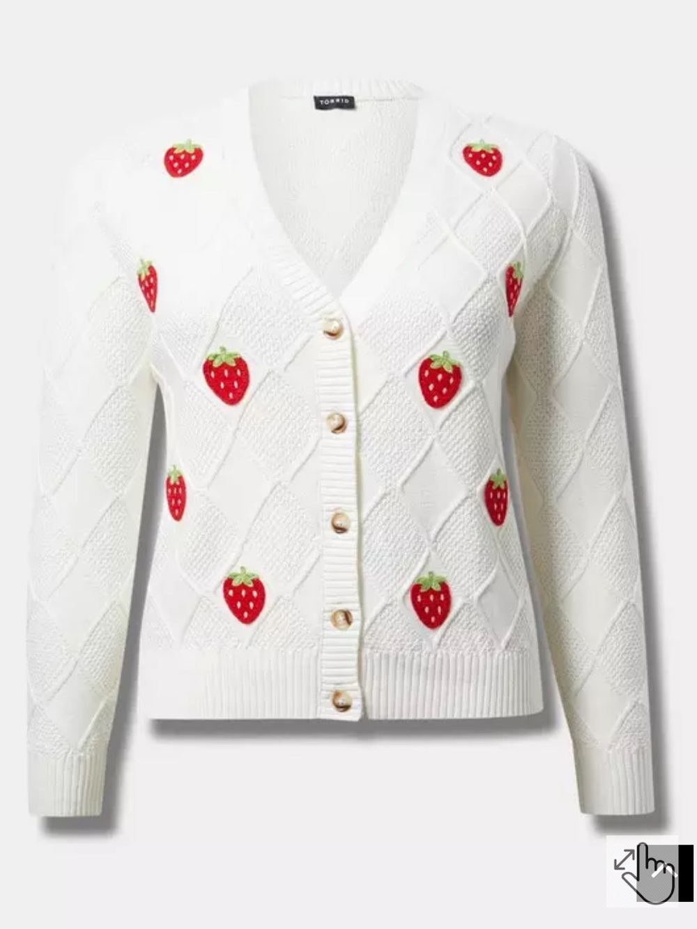 Torrid 100% Cotton Embroidered Strawberry Textured Sweater Cardigan Plus Sz 4X - Picture 2 of 11